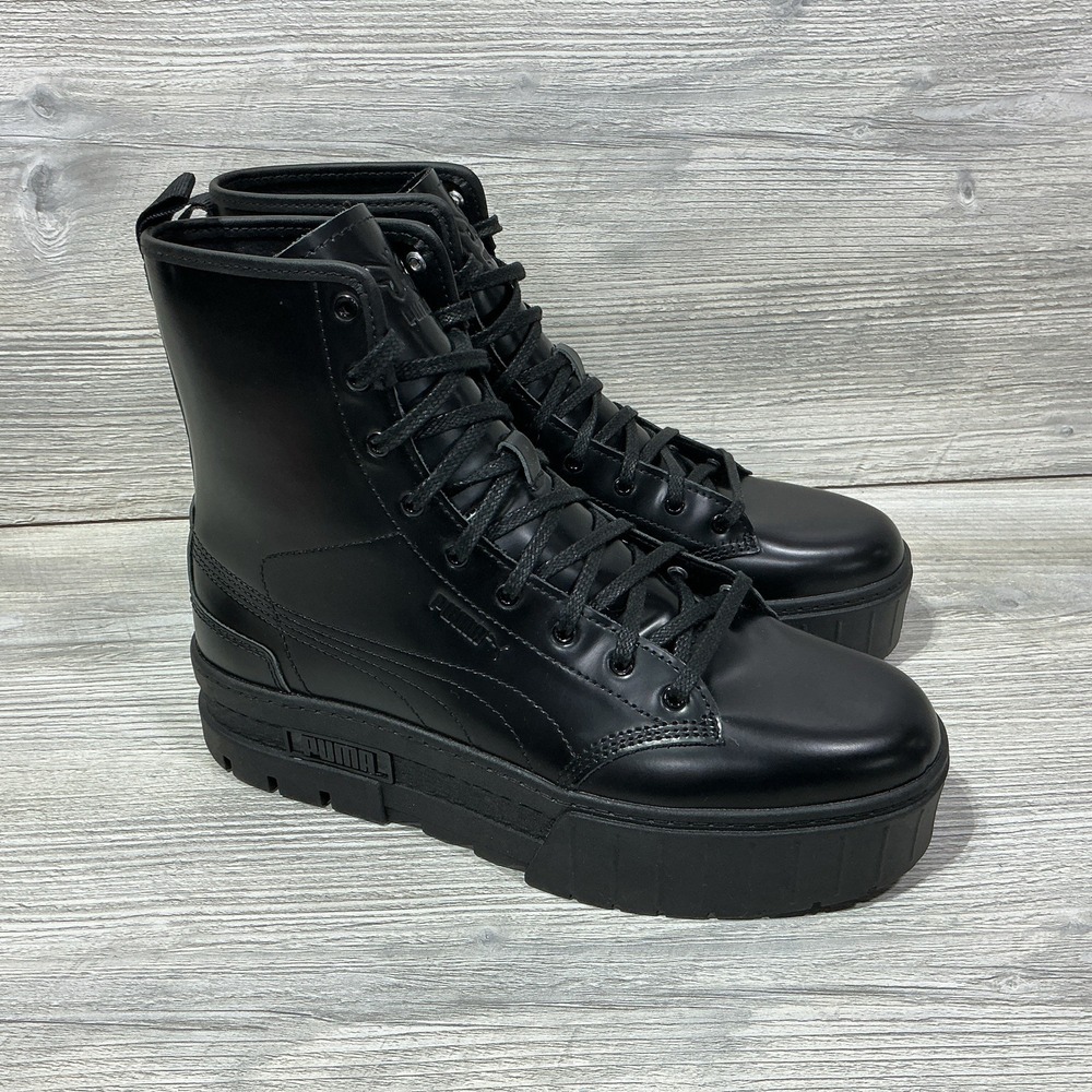 Dua Lipa Puma Mayze Black Platform Lace Up Boots 388611 01 Women's Size 10.5 NEW